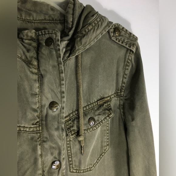 Max Jeans Olive Green Utility Hooded Jacket Size Extra Small - Picture 2 of 7